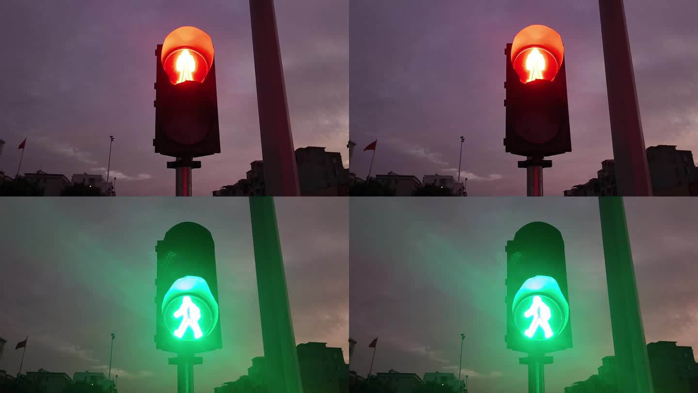 夜色城市红绿灯黎明城市红绿灯转换东方欲晓