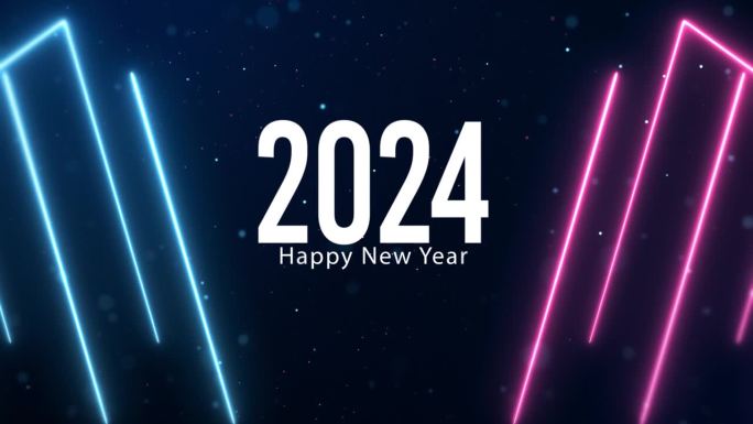新年祝福，新年2024，霓虹背景