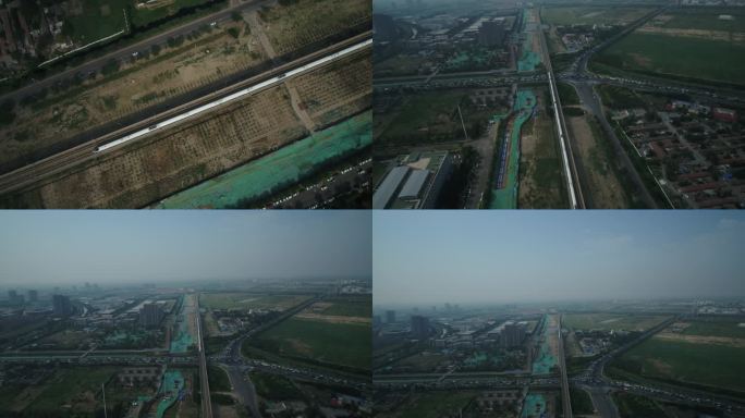 天津滨海新区航拍4k 高铁航拍
