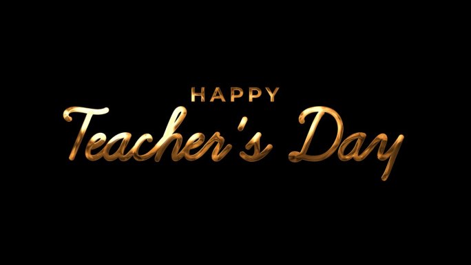 教师节快乐的文字动画在透明的背景与手写风格的金色。适合世界各地的教师节庆祝活动。4k视频alpha通