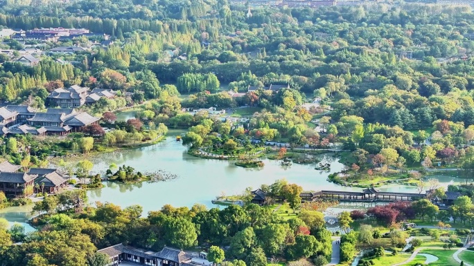 航拍扬州瘦西湖风景区空景园林