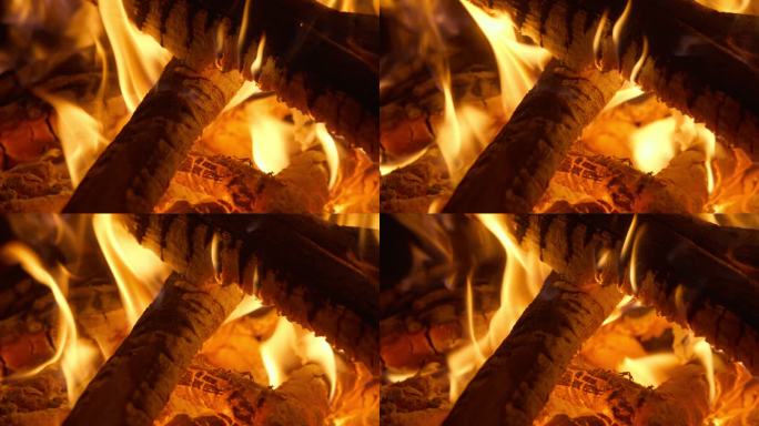 燃烧木柴火木炭火焰篝火堆