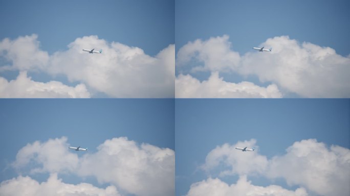 一架南方航空的飞机飞过蓝天白云