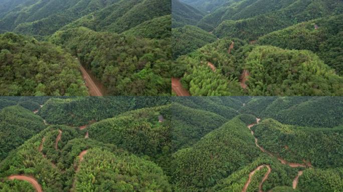 航拍大山里山路崎岖 蜿蜒曲折 土路泥巴路