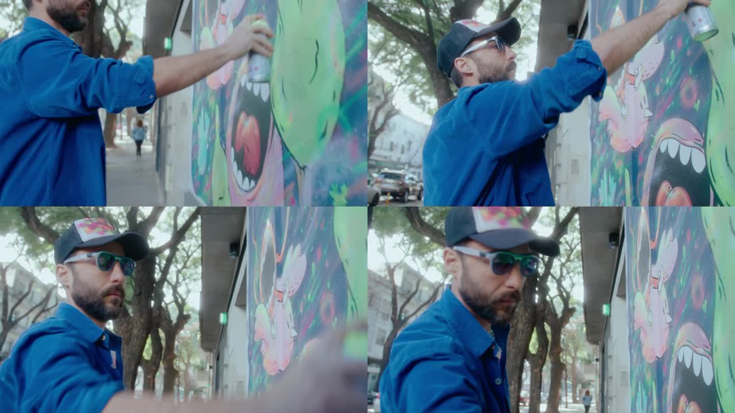 艺术家在街头墙上涂鸦