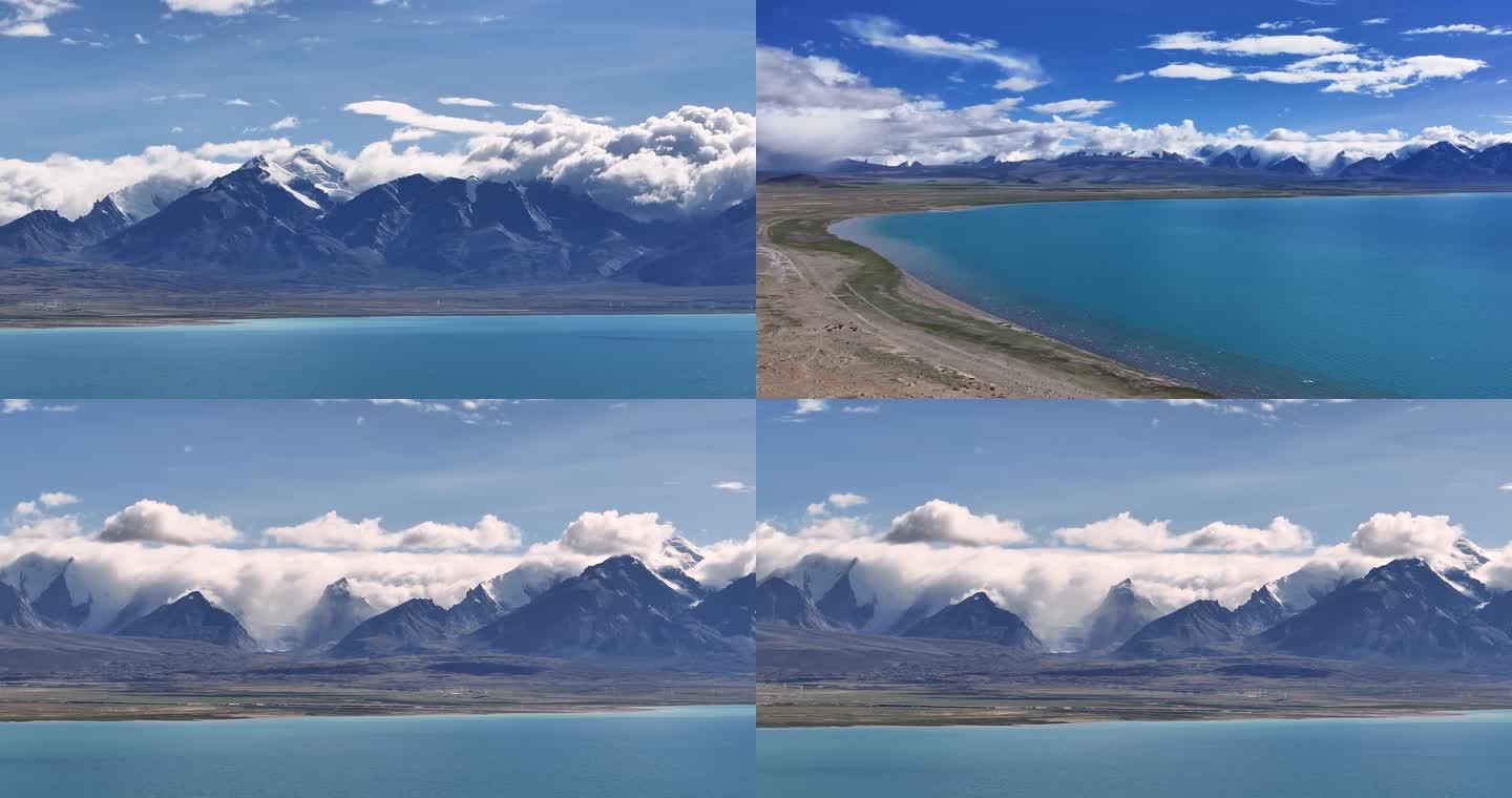 4K航拍西藏佩枯错湖雪山湖面