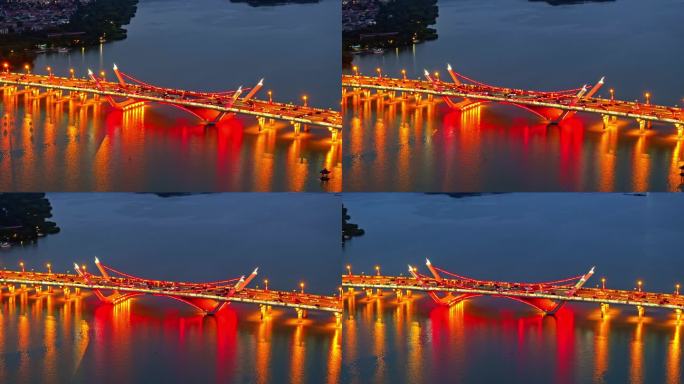 中国江苏无锡蠡湖大桥夜景航拍