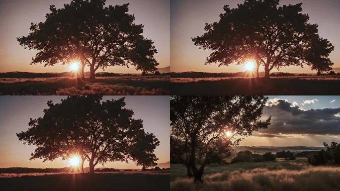 (原创)夕阳 大树 唯美 治愈 安静空景
