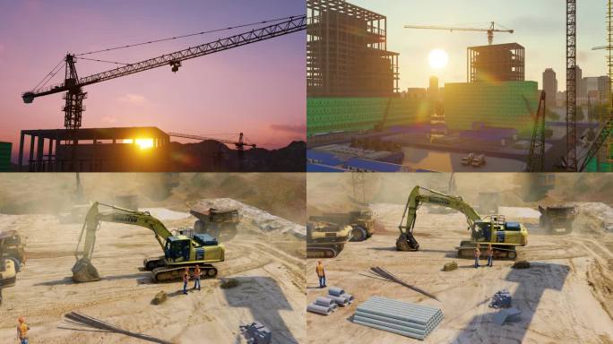 工地施工 建筑工地 城市建设 夕阳工地
