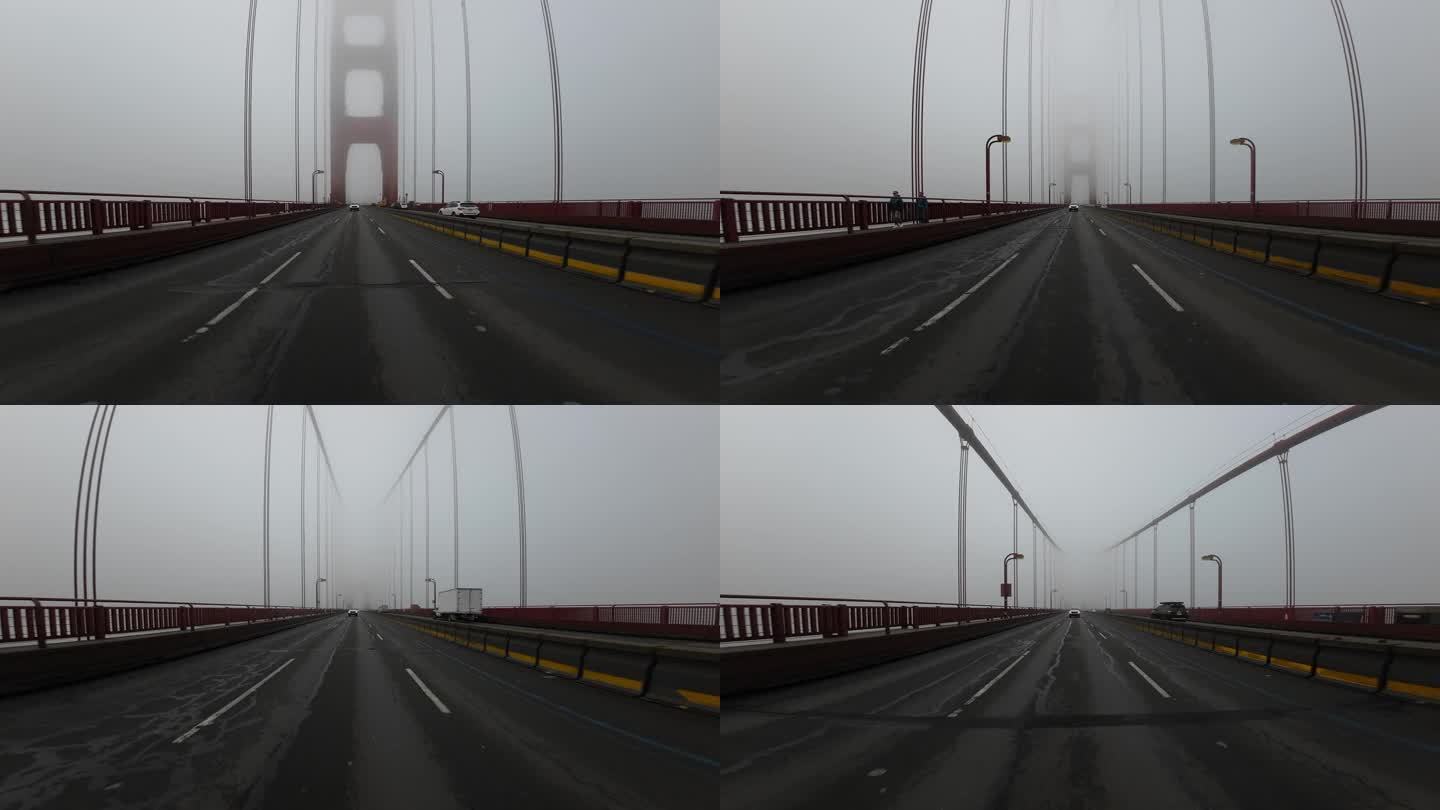 旧金山金门大桥在雾中向北行驶03后视图在101北驾驶盘加利福尼亚美国超宽