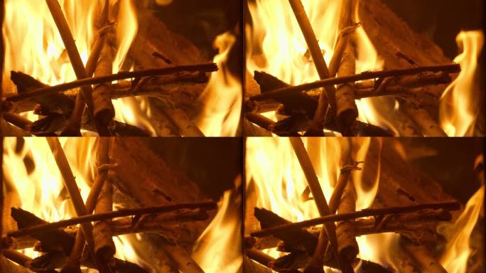 树枝木柴火木炭火篝火焰燃烧