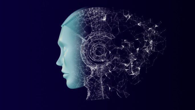 机器人头与人工智能和机器学习