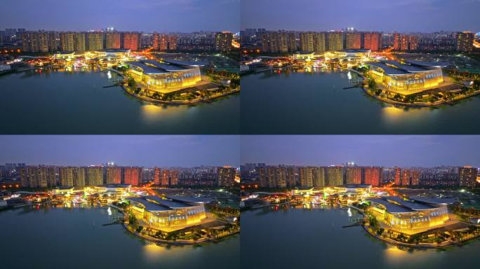 中国江苏无锡万象城大剧院夜景航拍