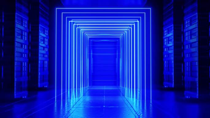 线条空间几何冲屏科技门正方形暗黑隧道穿梭