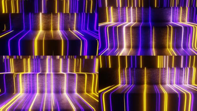 紫色和黄色霓虹灯辉光梯级背景VJ回路在4K