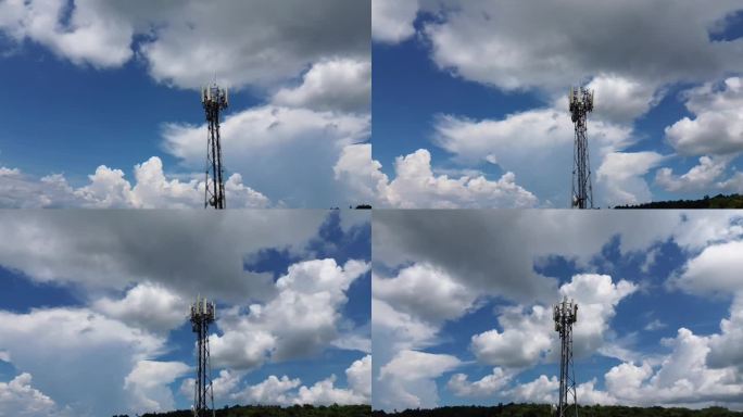 无线数据站鸟瞰图。发射塔。高速互联网5g