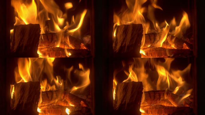 冬天壁炉篝火取暖外面狂风呼啸