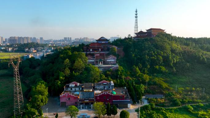 4K航拍衡阳耒阳市盘古庙风景区4