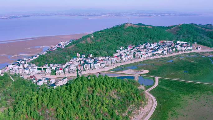 航拍鄱阳湖长山岛长山村