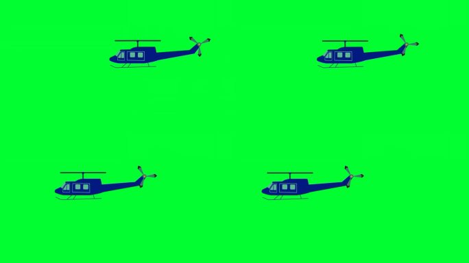 直升机在绿色屏幕上飞行。直升机2d卡通动画绿屏。直升机移动。