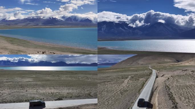 航拍西藏佩枯错湖面风光