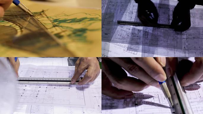 设计师画图设计手稿手绘尺子铅笔建筑设计师