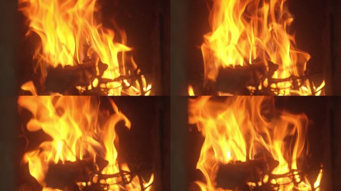 壁炉篝火土灶燃烧木炭火焰