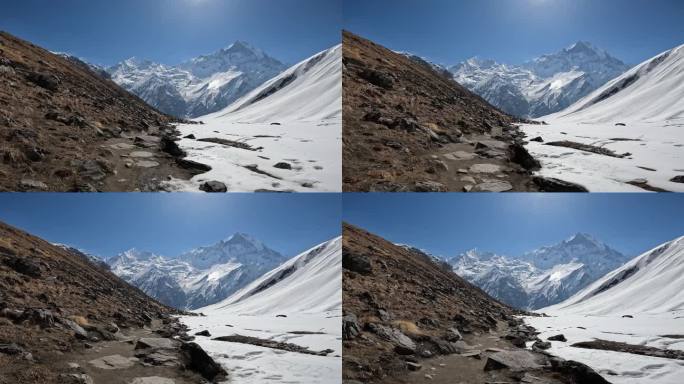 从尼泊尔的安纳普尔纳大本营(海拔4130米)走回来时，看到了马查普查尔山的美丽风景。
