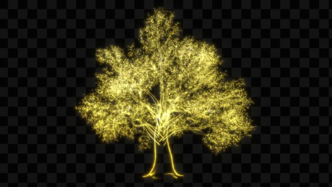 金色水晶发光树生长动画-带透明通道