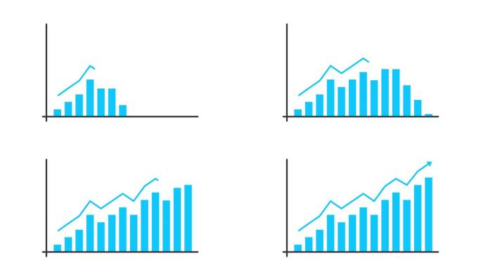 蓝色条形图动画与通货膨胀箭头，增长成功。