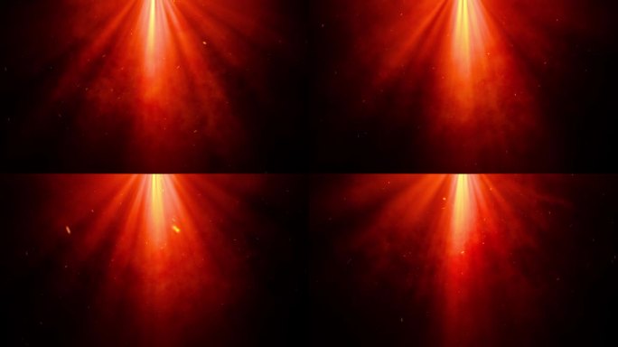 环中心顶部红橙色光学透镜耀斑光径向闪耀光线动画艺术与云和辉光火粒子抽象的背景。灯光光线效果动态明亮的
