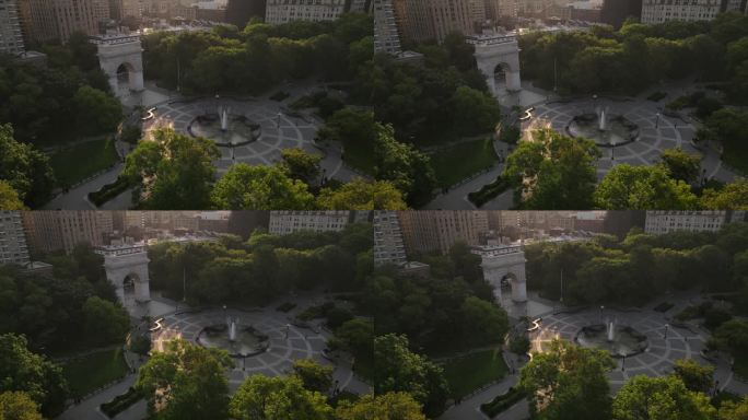 无人机拍摄的纽约市华盛顿广场公园