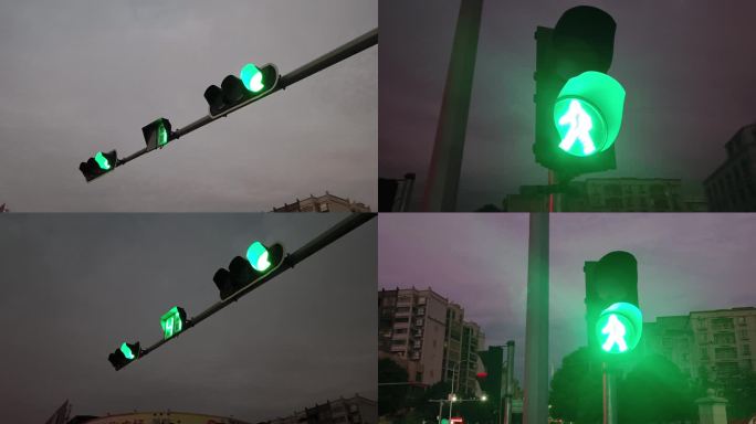 夜色城市交通信号灯黎明城市红绿灯转换