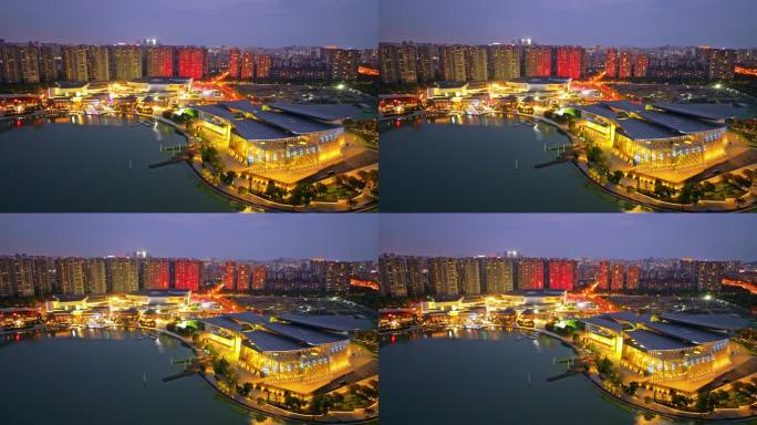 中国江苏无锡万象城大剧院夜景航拍