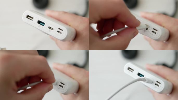 当给带有USB Type C输出的智能手机充电时，人们可以通过电缆给智能手机充电。将USB接口插入充