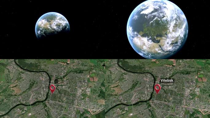 白俄罗斯，维捷布斯克城市地图从太空到地球的缩放