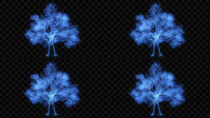 蓝色水晶发光树生长动画-带透明通道