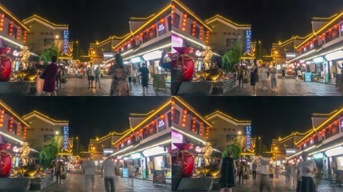 湖南省岳阳市河坊街夜景延时摄影