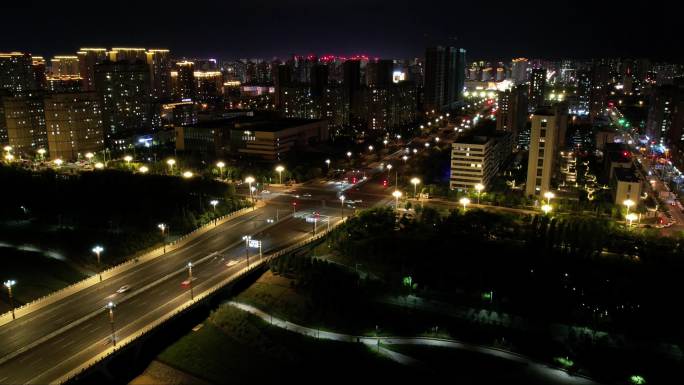 夜晚城市车流航拍延时两段