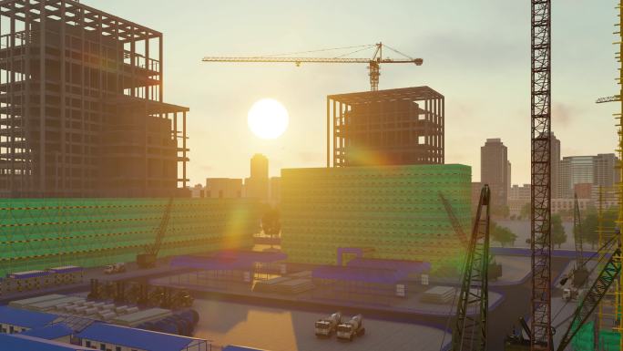 城市建设 工地日出 建筑工地