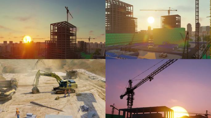 城市建设 工地日出 建筑工地