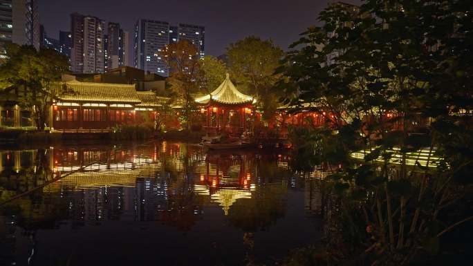 成都铁像寺水街主题街区夜景空境