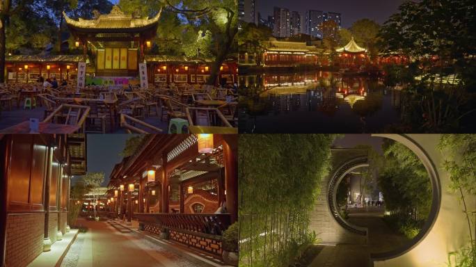 成都铁像寺水街主题街区夜景空境