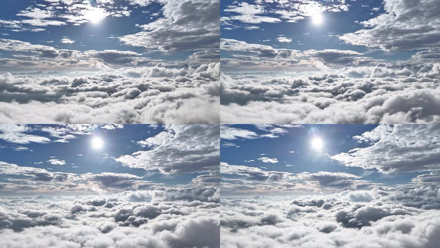 白云云海云层飞行无人机航拍阳光太阳UFO