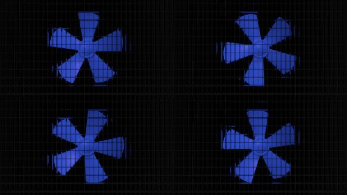 蓝色塑料螺旋桨在黑色塑料栅格后面旋转