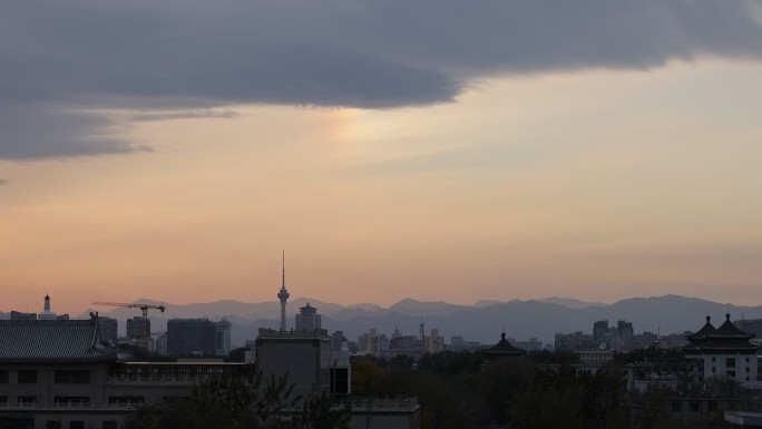 高清实拍北京城市晚霞霞光