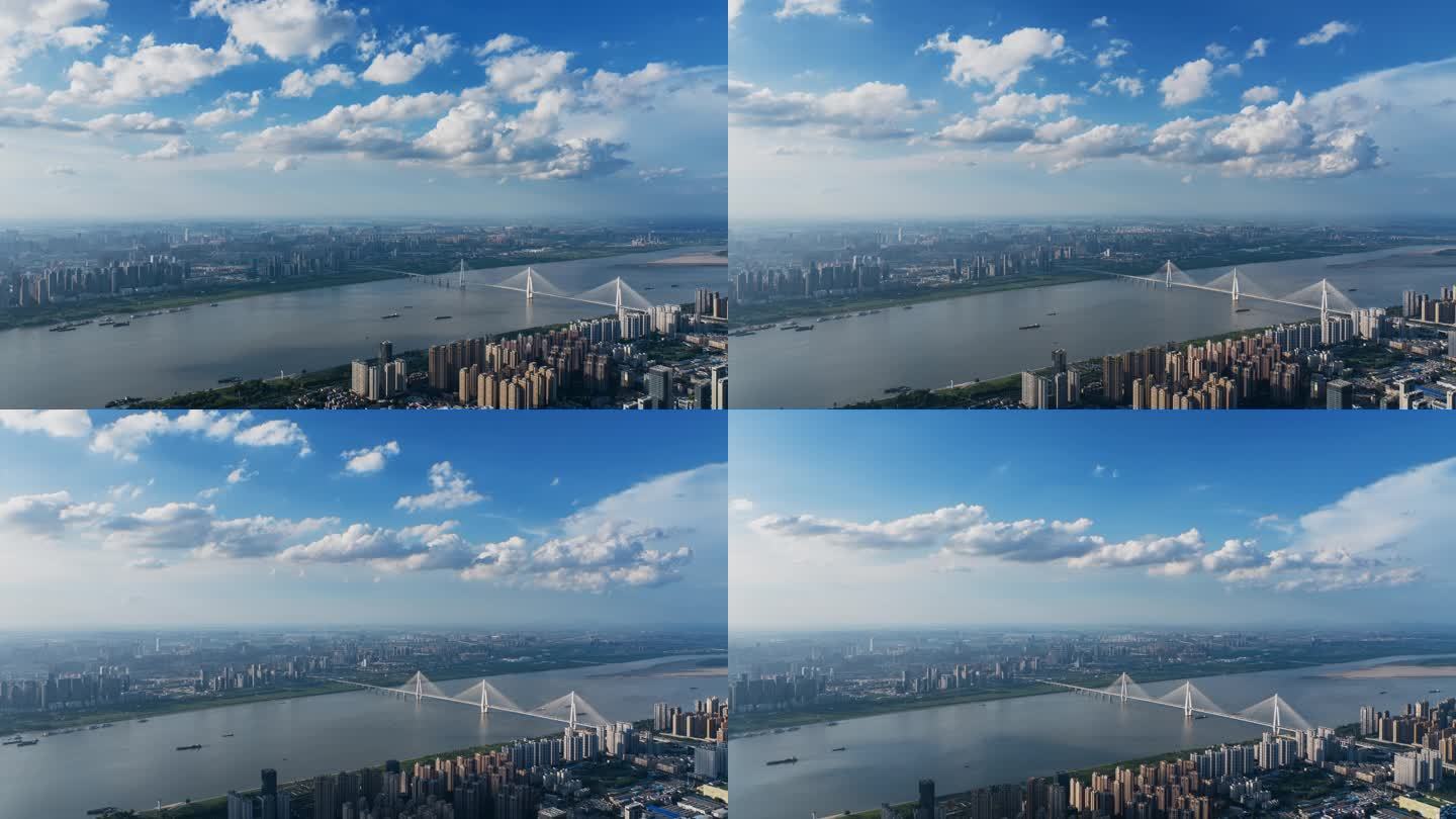 4k航拍日景武汉二七长江大桥云海延时摄影