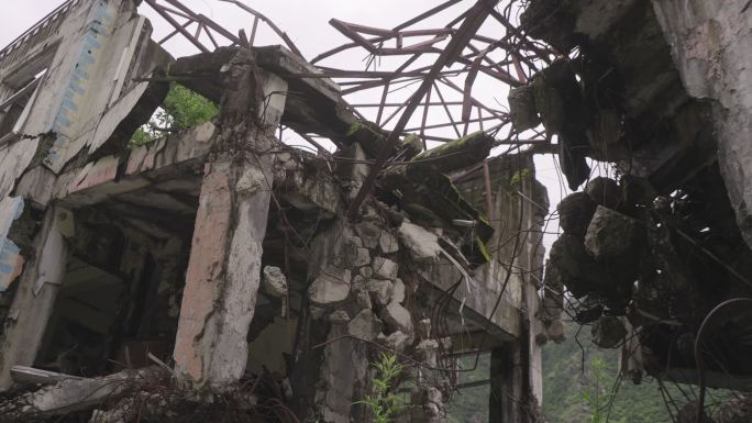 实拍废墟 地震 建筑 灾后