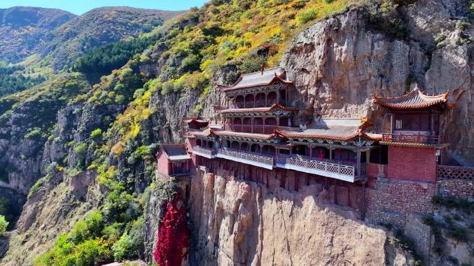 山西广灵圣泉寺小悬空寺航拍