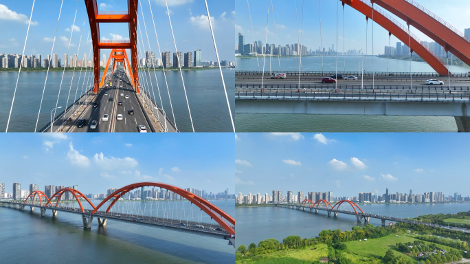 湖南长沙福元路大桥航拍4K高清视频素材